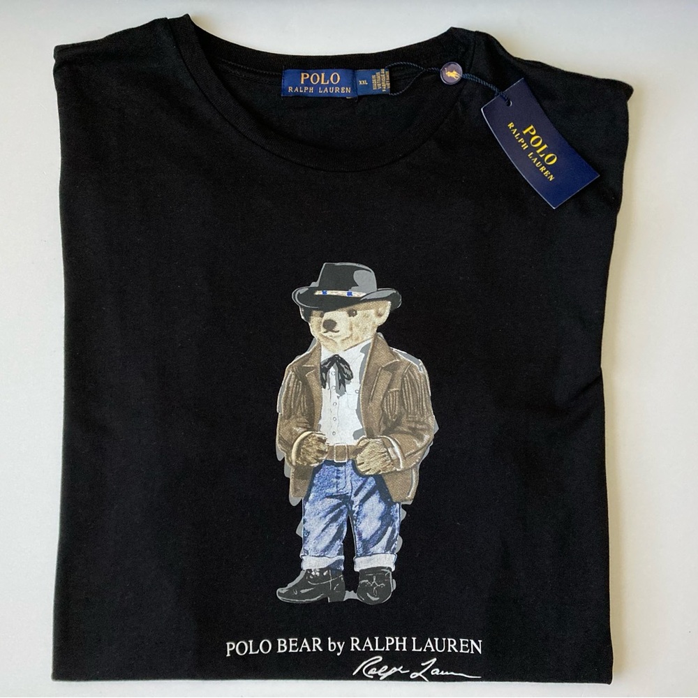 Ralph Lauren Polo Bear Men`s T-Shirt XL 2XL Black Cotton Short Sleeve Crew Neck